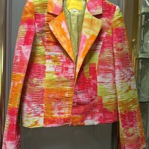 Colorblock Textured Blazer in Pink, Orange & Yellow - Women